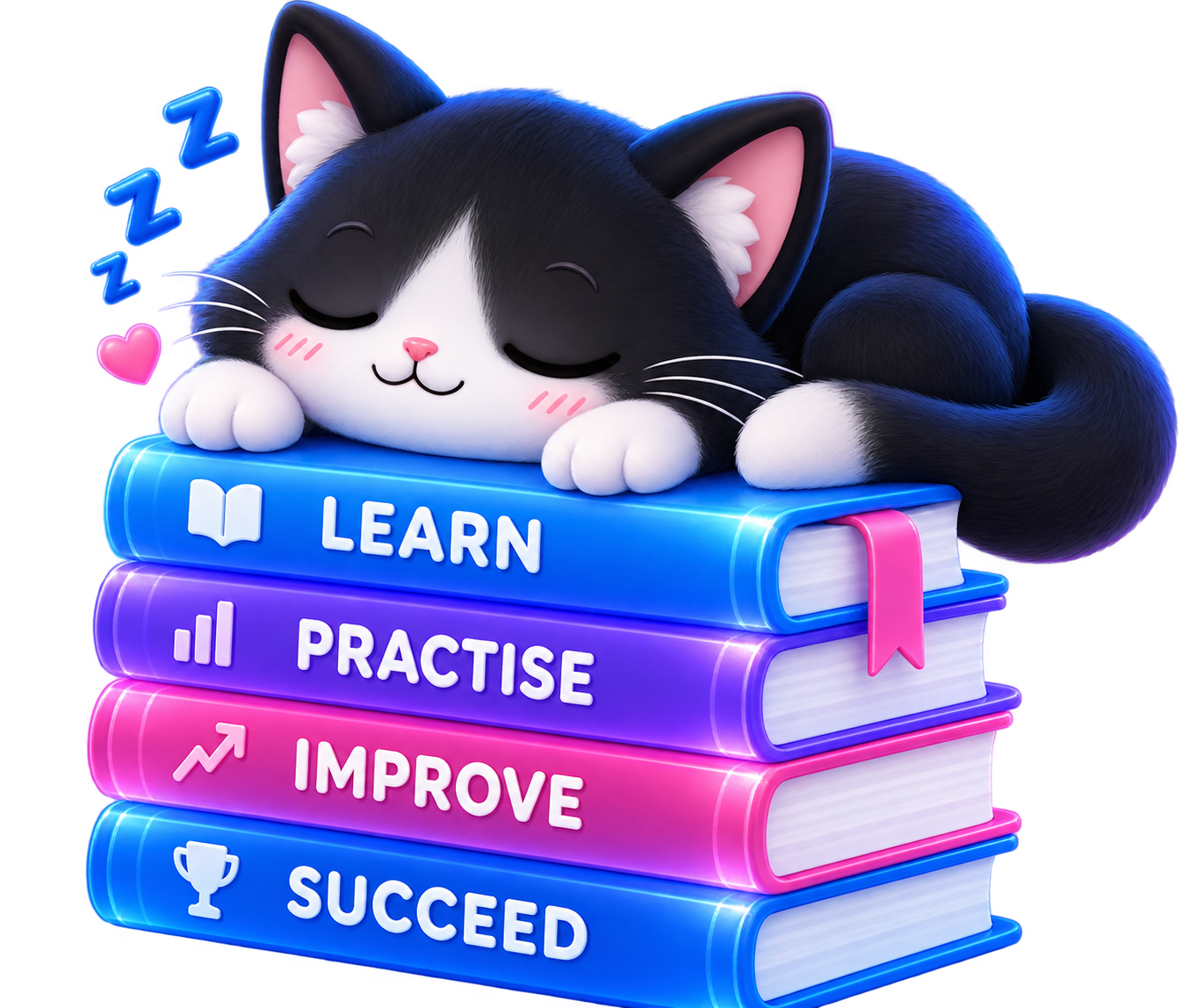 Sleeping cat resting on books
